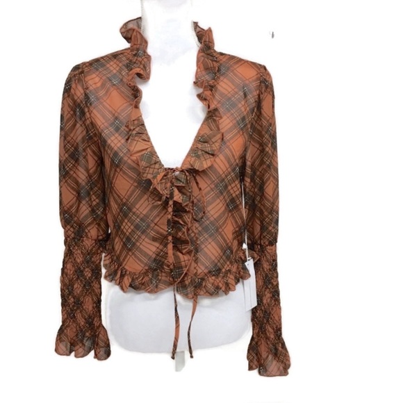 Truth Plaid Semi Sheer Crop Top NWT. size M - Picture 1 of 6